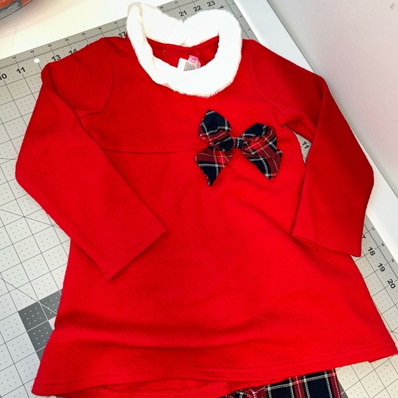 Good Lad Christmas Set Girls 5 Y Red Sweater And Plaid Leggings Fuzzy Collar - Picture 3 of 6